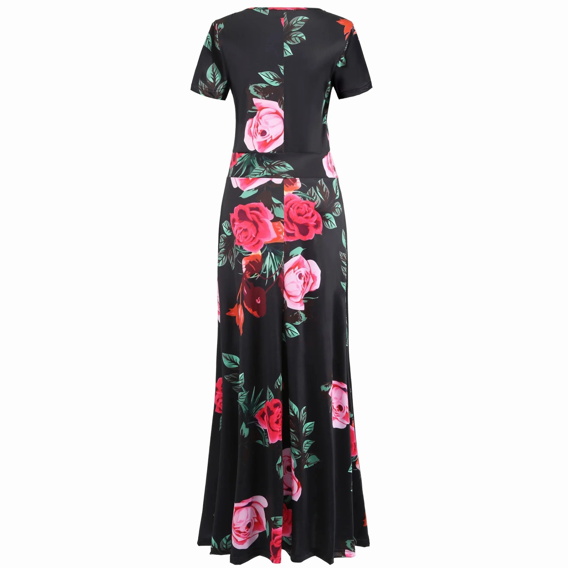 Robe Women's Casual Flower Summer Vestido Short-Sleeved Floral Maxi Dress