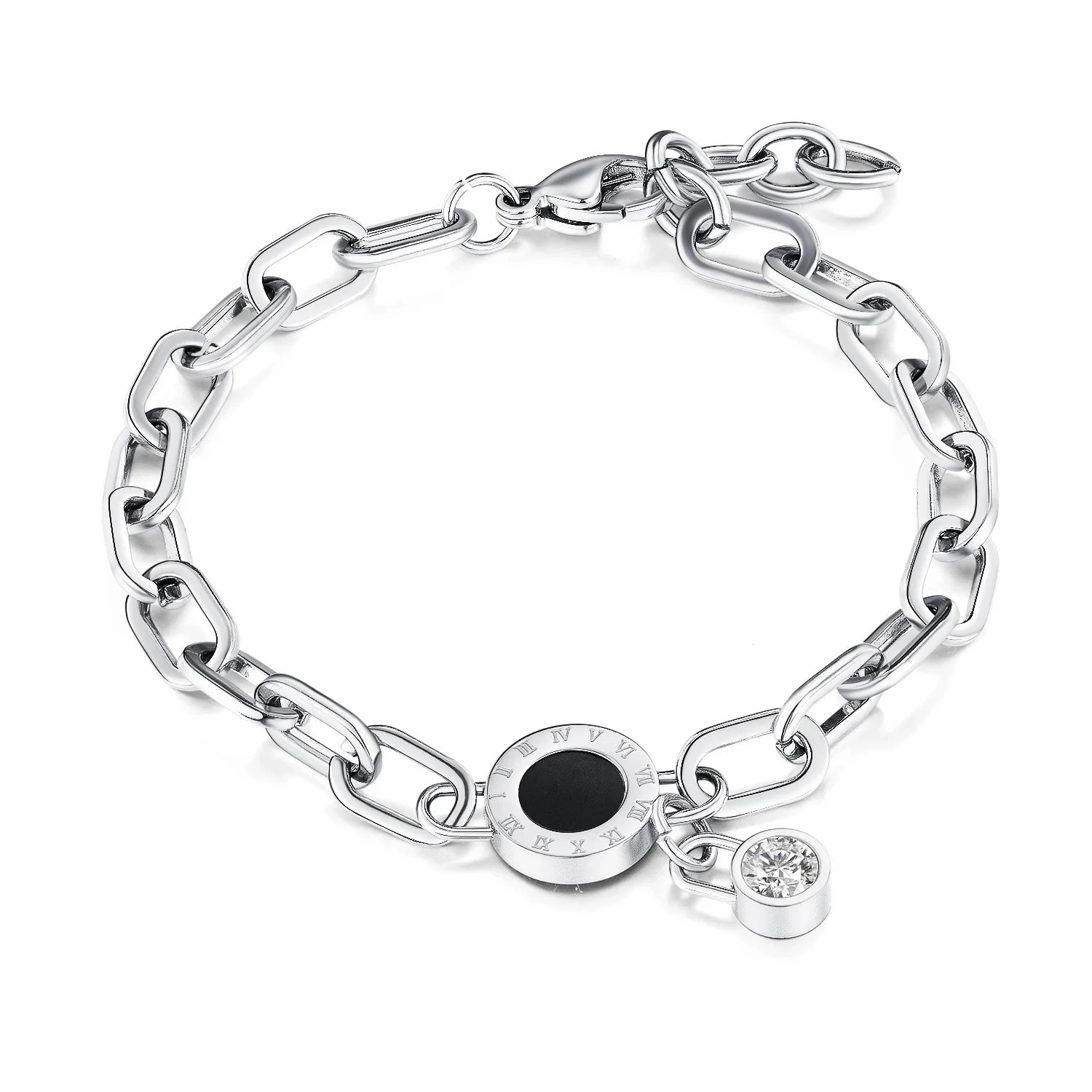 Rose Gold Color Roman Number CZ Bracelet for Woman Girl Adjustable Lobster Wristband Stainless Steel Chain Link Jewelry Gifts