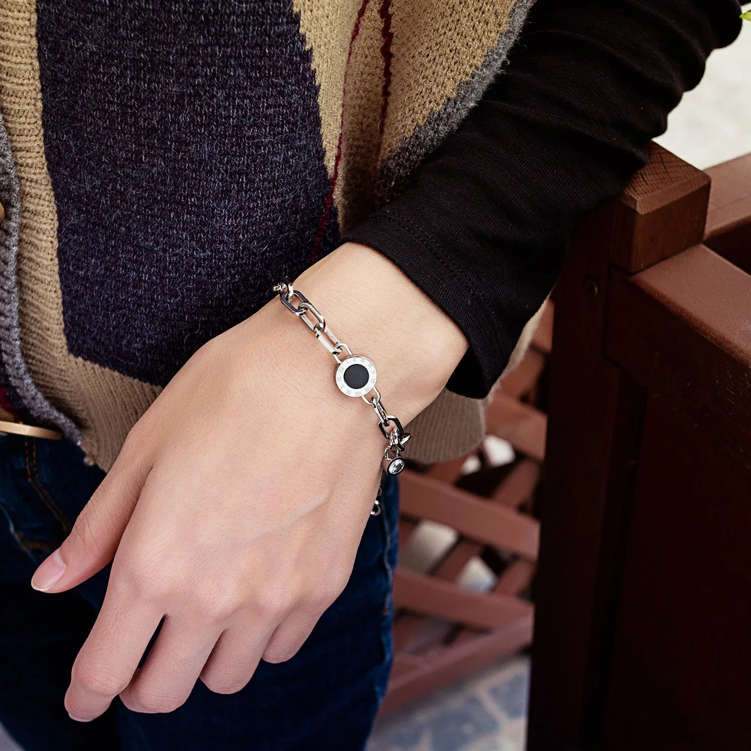 Rose Gold Color Roman Number CZ Bracelet for Woman Girl Adjustable Lobster Wristband Stainless Steel Chain Link Jewelry Gifts