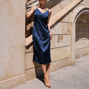 Satin Summer Dress Spaghetti Straps V-Neck Backless Long Dresses For Women Party Stylish Sundress