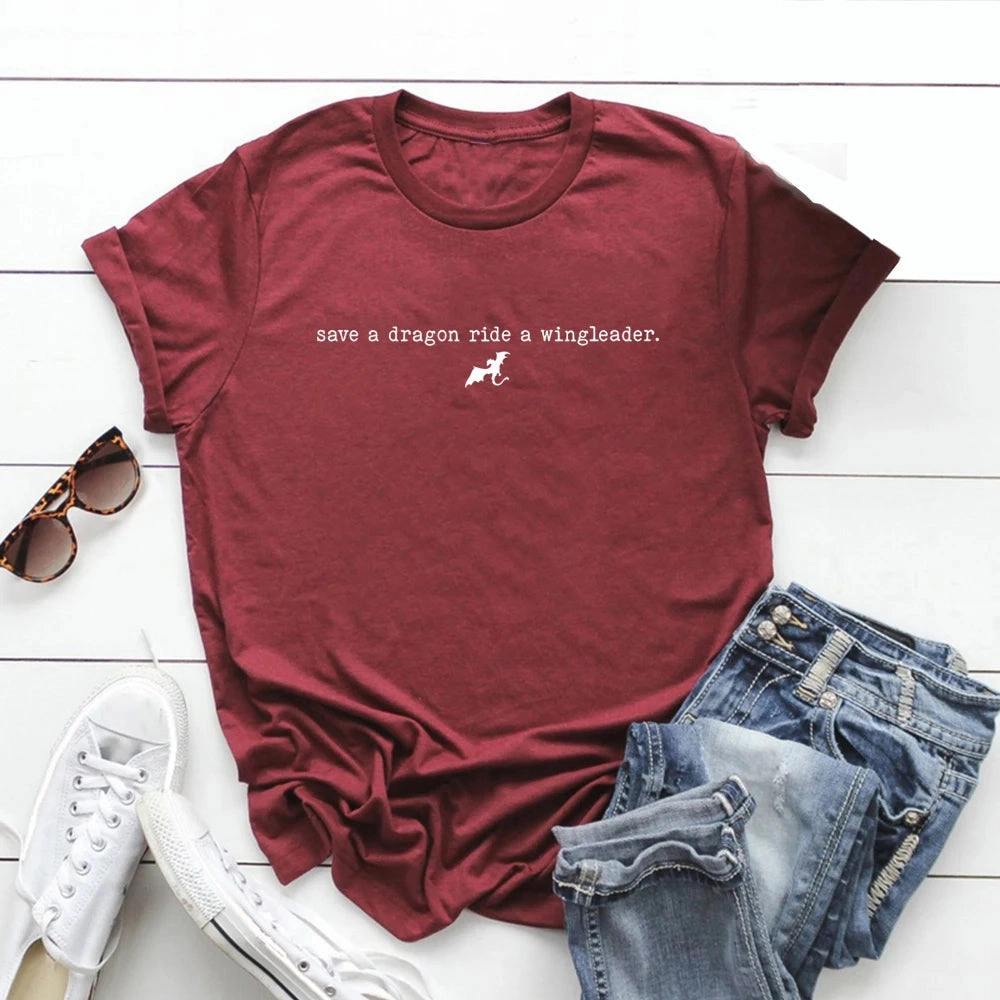 Save A Dragon Ride A Wingleader T Shirt Men Women Short Sleeve Fantasy Novel Tee Casual Fashion