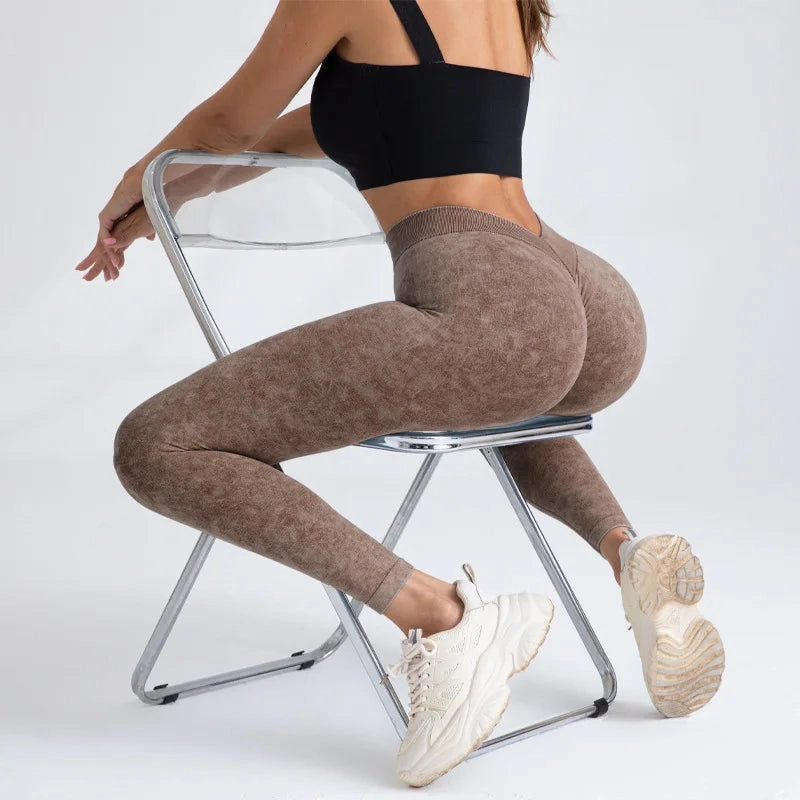Seamless High Waist Yoga Pants Stretchy Peach Lifting Fit