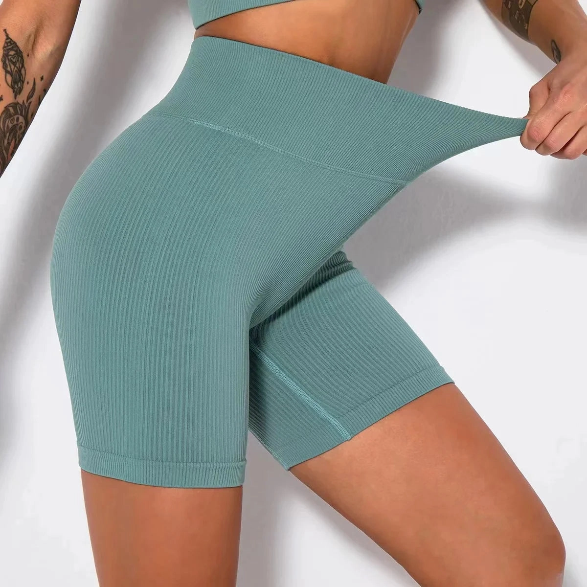 Seamless Knitted High Waist Sports Shorts for Yoga & Fitness