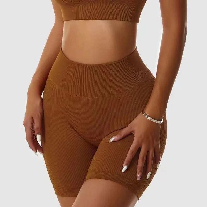 Seamless Knitted High Waist Sports Shorts for Yoga & Fitness
