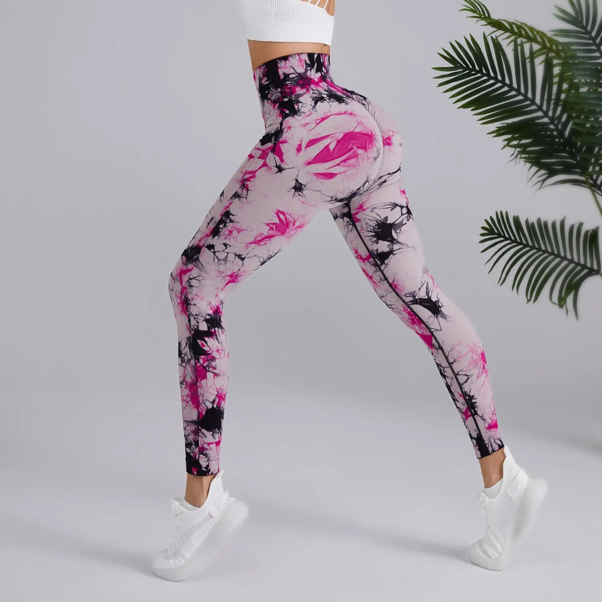 Seamless Peach Yoga Pants Women's Tie Dye High Waist Leggings