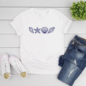 SeaShell Beach T-Shirt for Women Summer Ocean Lover Graphic Tee Short Sleeve Casual Top Vacation Wear