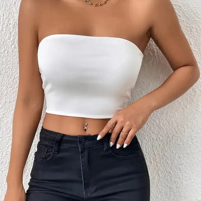 Sexy Bodycon Crop Tube Top for Women, Solid Stretchy Comfort