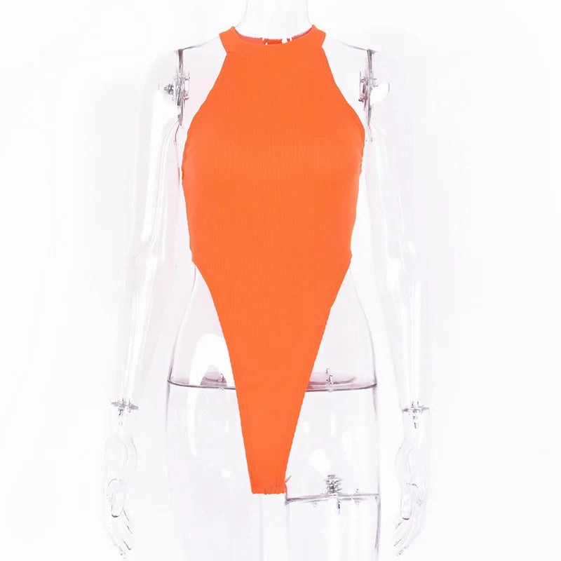Sexy High Street Bodycon Neon Bodysuits Sleeveless Backless Summer Party Jumpsuit