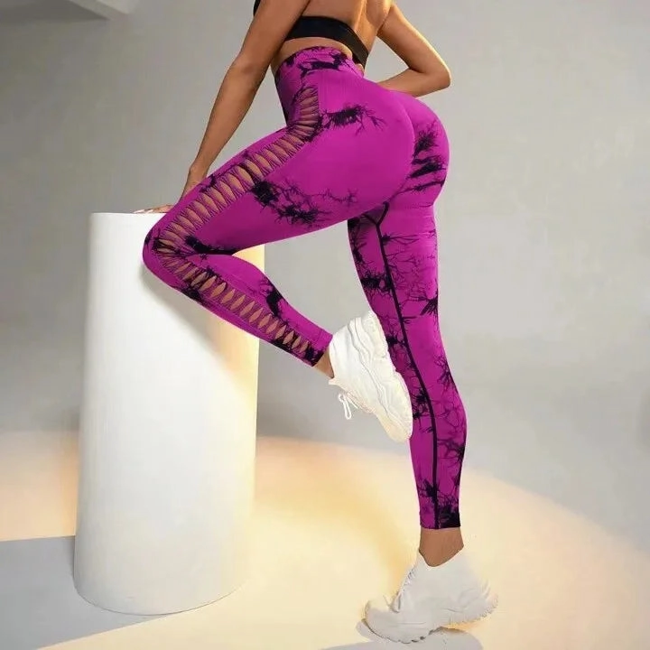 Sexy Hollow Black Seamless Leggings for Women Fitness Yoga Pants