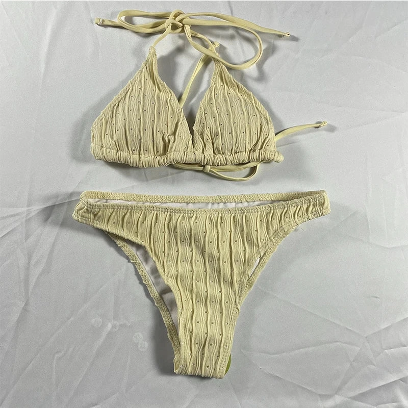 Sexy Jacquard Drawstring Two Piece Swimsuit Women Bikini Set
