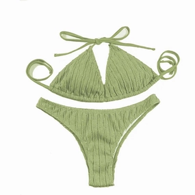 Sexy Jacquard Drawstring Two Piece Swimsuit Women Bikini Set