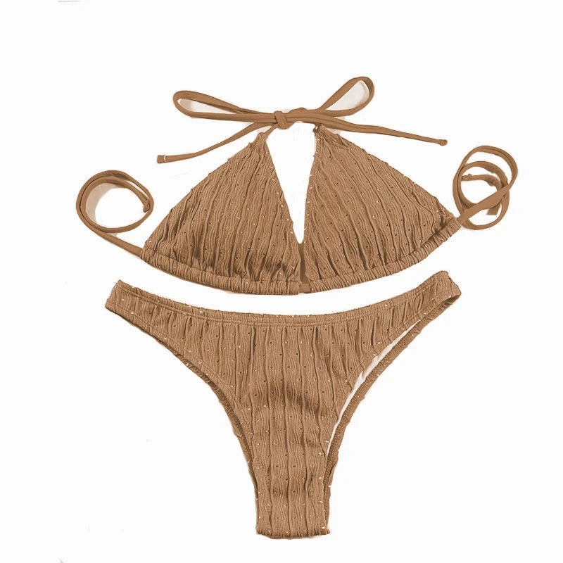 Sexy Jacquard Drawstring Two Piece Swimsuit Women Bikini Set