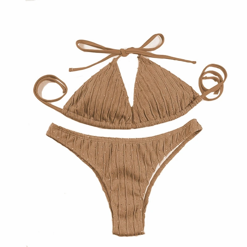 Sexy Jacquard Drawstring Two Piece Swimsuit Women Bikini Set