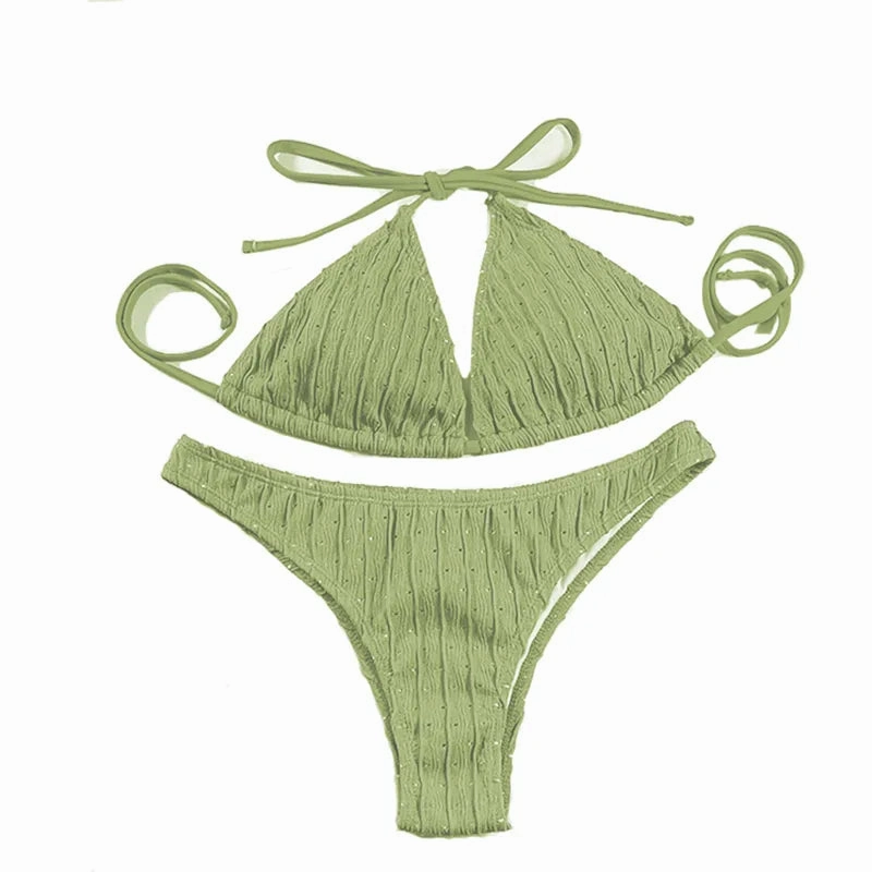 Sexy Jacquard Drawstring Two Piece Swimsuit Women Bikini Set