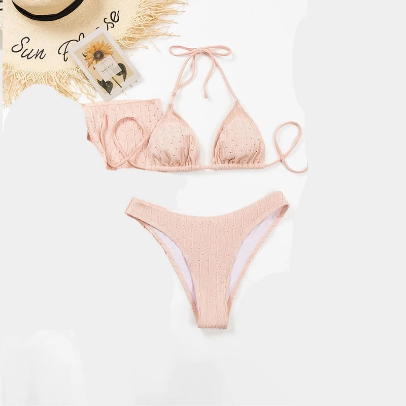 Sexy Jacquard Drawstring Two Piece Swimsuit Women Bikini Set