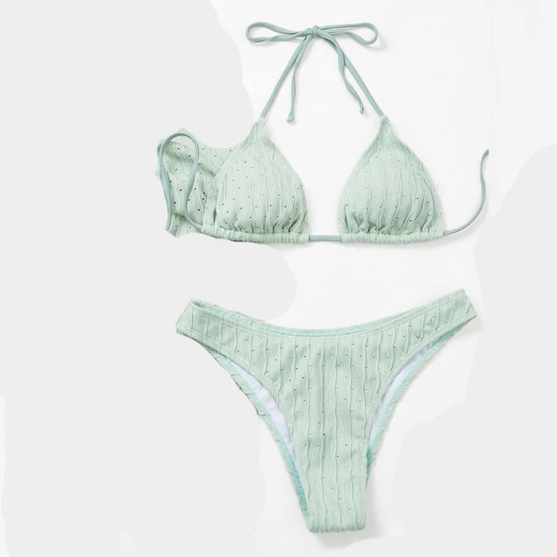 Sexy Jacquard Drawstring Two Piece Swimsuit Women Bikini Set