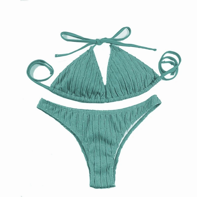 Sexy Jacquard Drawstring Two Piece Swimsuit Women Bikini Set