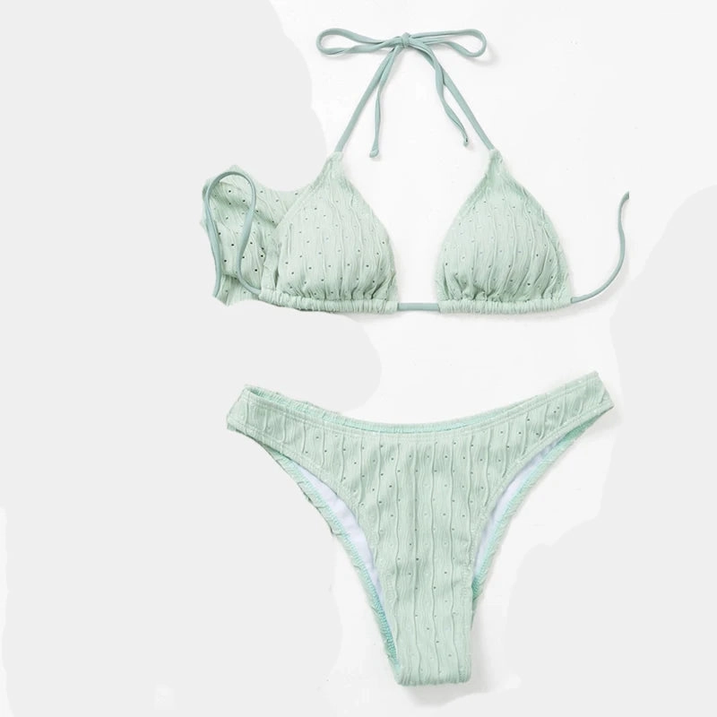 Sexy Jacquard Drawstring Two Piece Swimsuit Women Bikini Set