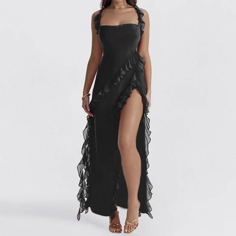 Sexy Ruffles Summer Elegant Maxi Dresses For Women Backless