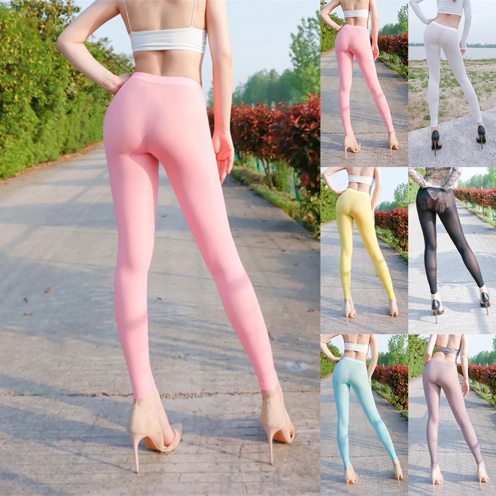 Sexy Silky See Through High Waist Slim Pencil Pants Leggings