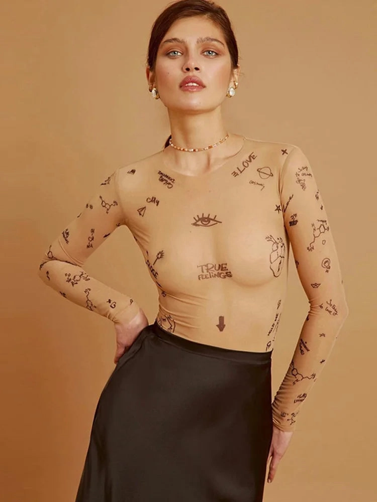 Sexy Tight-Fitting One-Piece Long-Sleeved Bodysuits for Summer Party Wear Slim Fit O-Neck Style