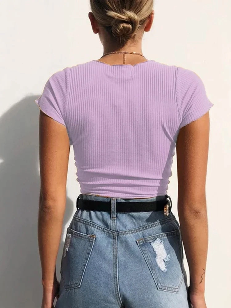 Sexy V Neck Cropped Tank Tops Women Slim Fit Ribbed Camis Candy Colors for Summer Party Streetwear