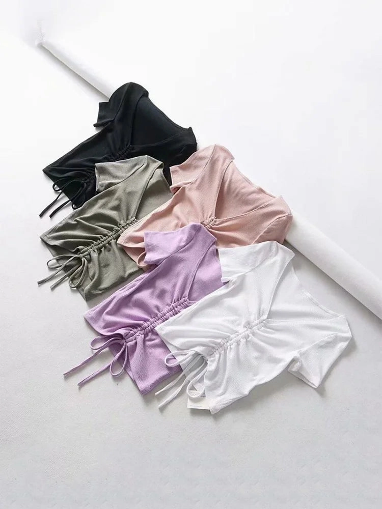 Sexy V Neck Cropped Tank Tops Women Slim Fit Ribbed Camis Candy Colors for Summer Party Streetwear