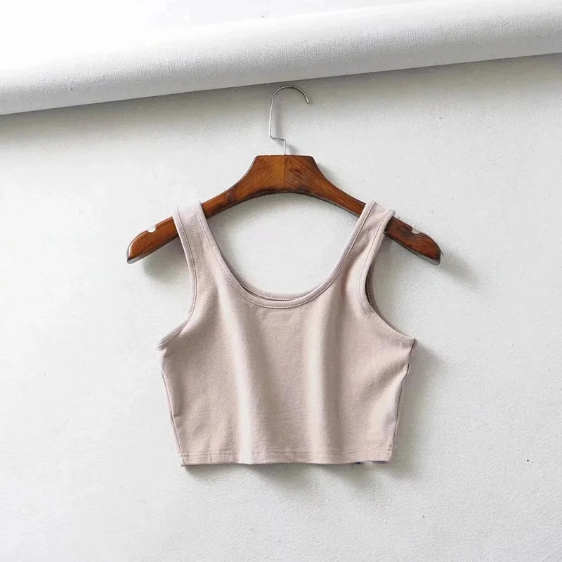 Sexy Women Summer Crop Tops Sleeveless Cotton U Collar