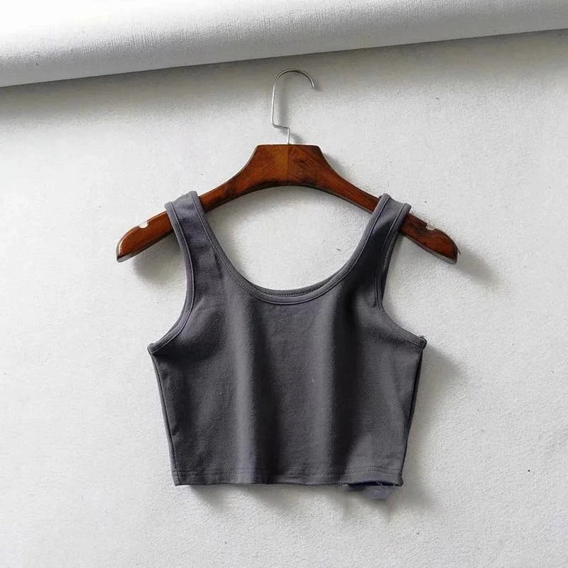 Sexy Women Summer Crop Tops Sleeveless Cotton U Collar