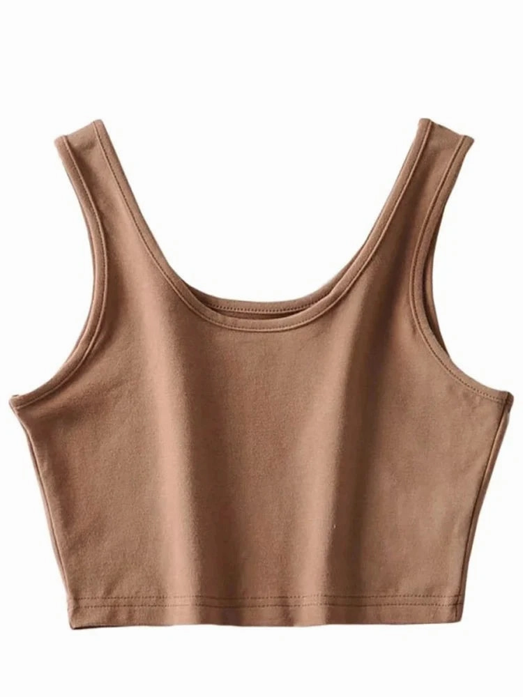 Sexy Women Summer Crop Tops Sleeveless Cotton U Collar