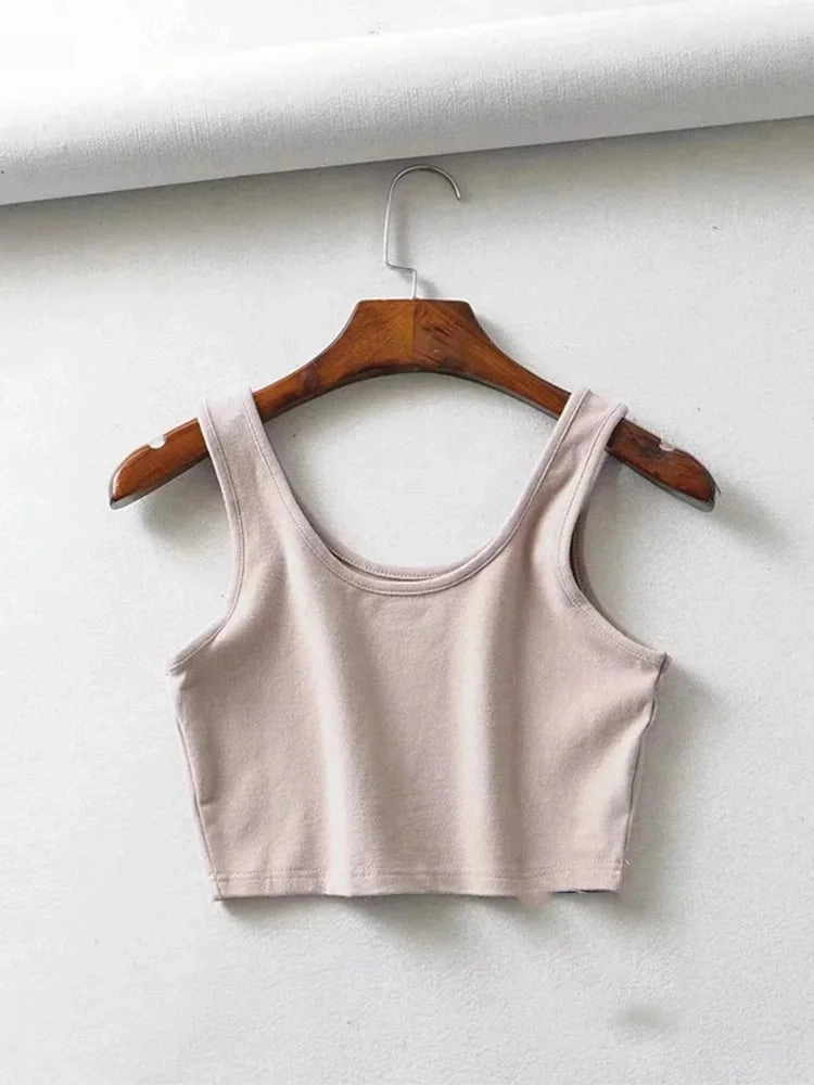 Sexy Women Summer Crop Tops Sleeveless Cotton U Collar