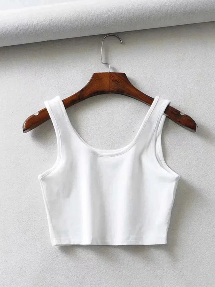 Sexy Women Summer Crop Tops Sleeveless Cotton U Collar
