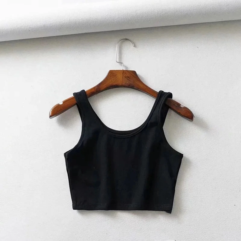 Sexy Women Summer Crop Tops Sleeveless Cotton U Collar