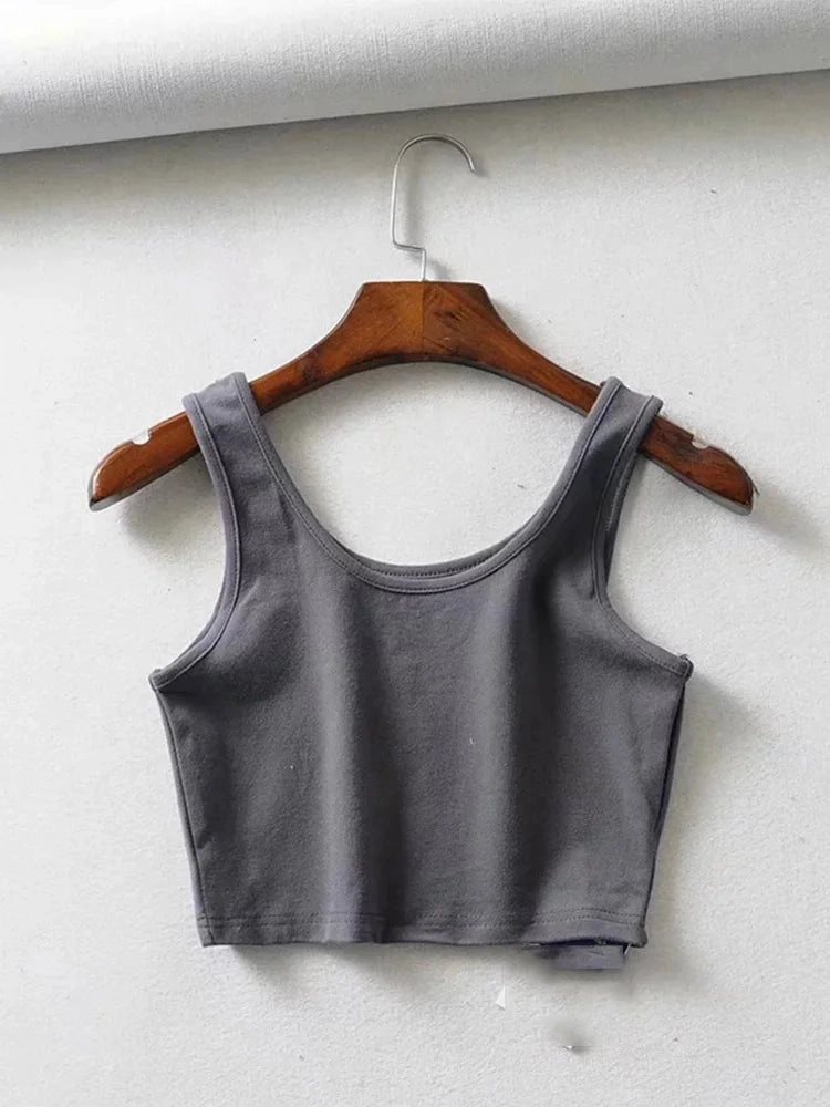 Sexy Women Summer Crop Tops Sleeveless Cotton U Collar