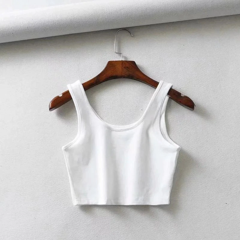 Sexy Women Summer Crop Tops Sleeveless Cotton U Collar