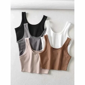 Sexy Women Summer Crop Tops Sleeveless Short Cotton U Collar