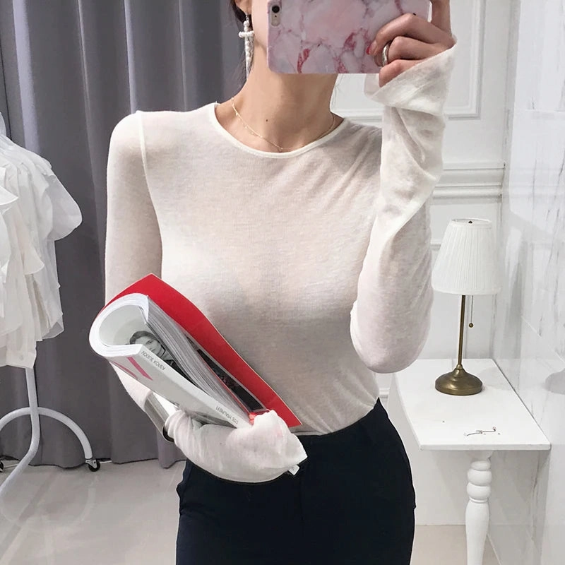 Shintimes Sexy Shirt Women T-Shirt Long Sleeve Slim Fit Top