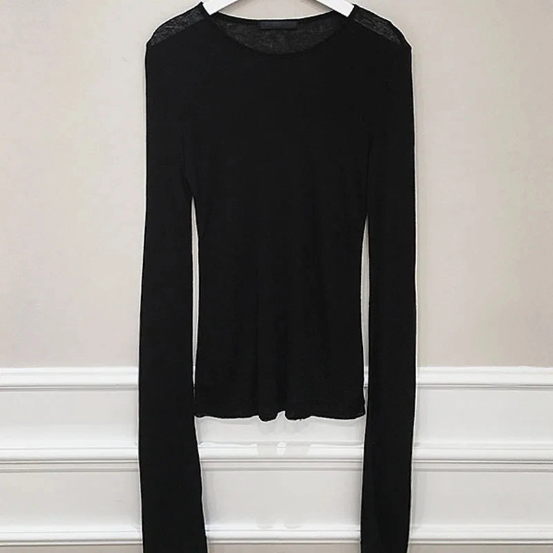Shintimes Sexy Shirt Women T-Shirt Long Sleeve Slim Fit Top