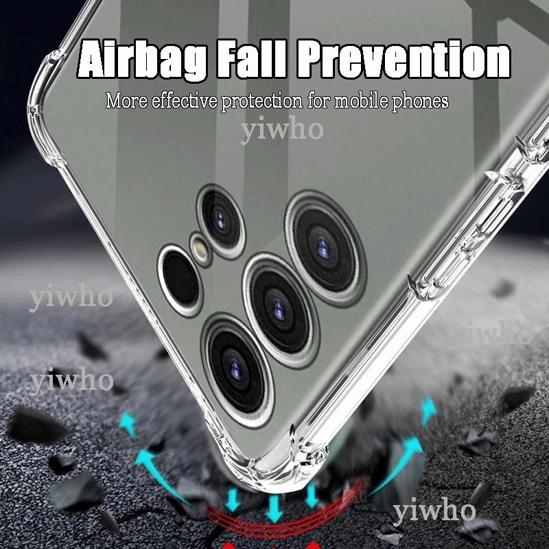 Shockproof Clear Silicone Soft Back Case For Samsung S24 S23 S22 S21 Ultra Plus Note20