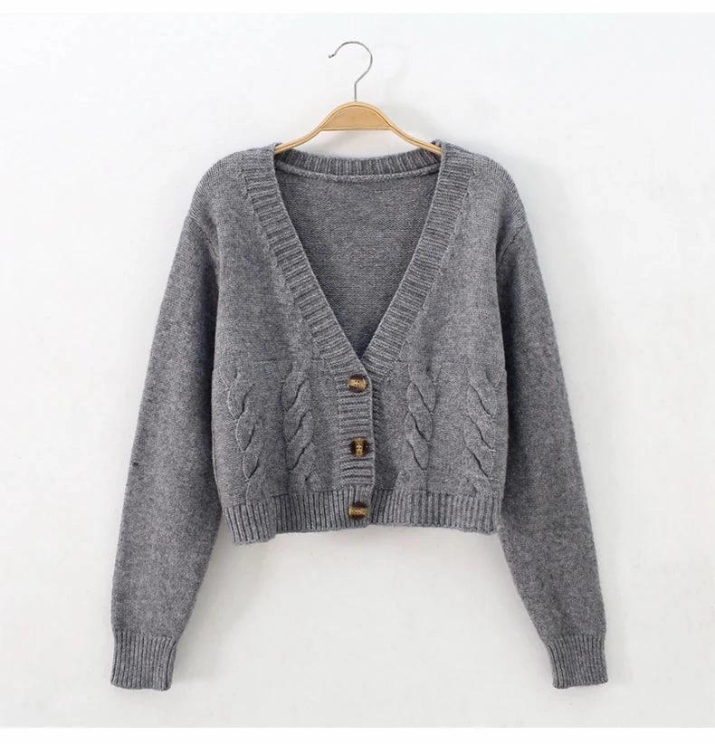 Short Style High-Waisted Slim Plastic Sweater Cardigan for Women Spring