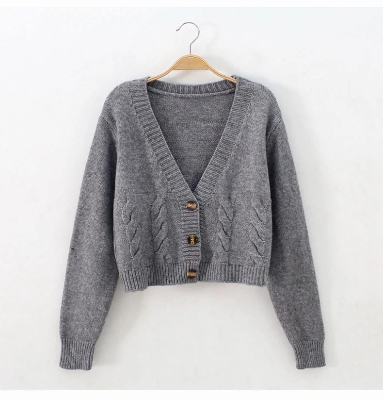 Short Style High-Waisted Slim Plastic Sweater Cardigan for Women Spring