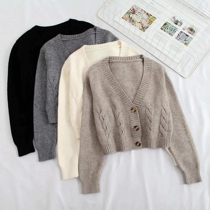 Short Style High-Waisted Slim Plastic Sweater Cardigan for Women Spring