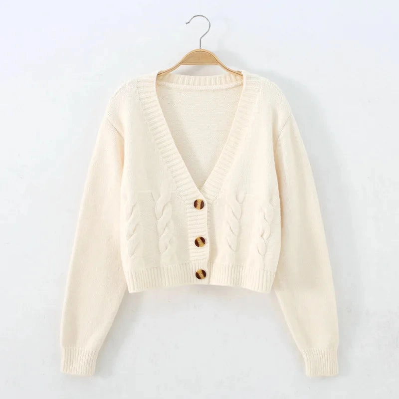 Short Style High-Waisted Slim Plastic Sweater Cardigan for Women Spring