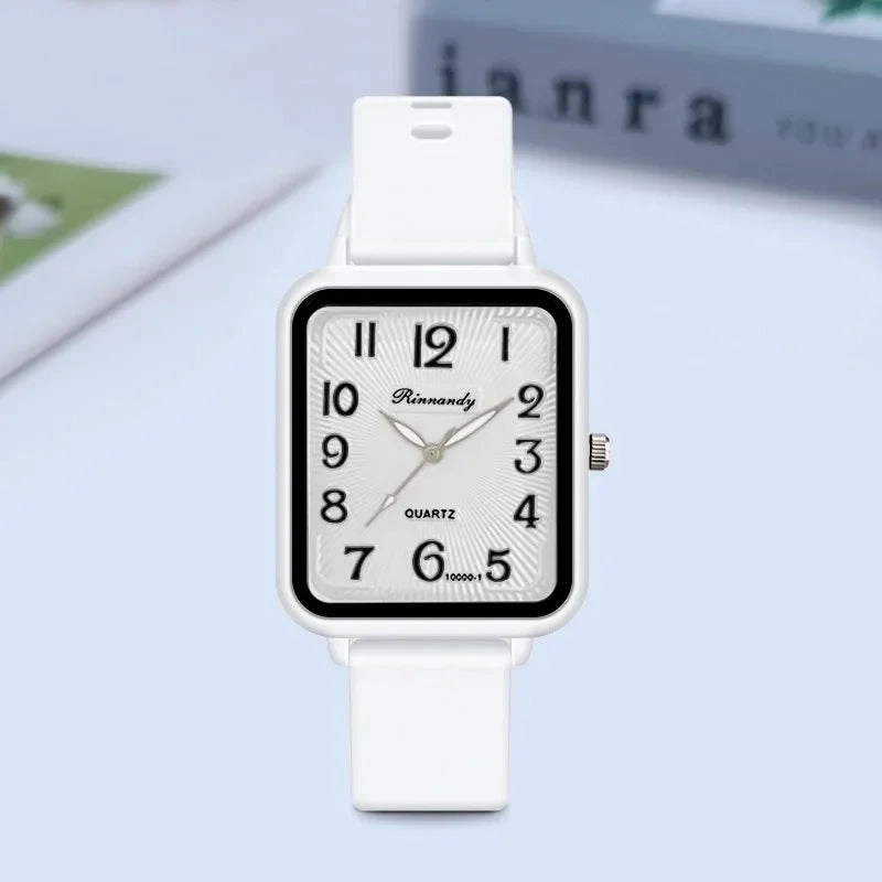 Silicone Strap Square Digital Quartz Watch for Women Luxury