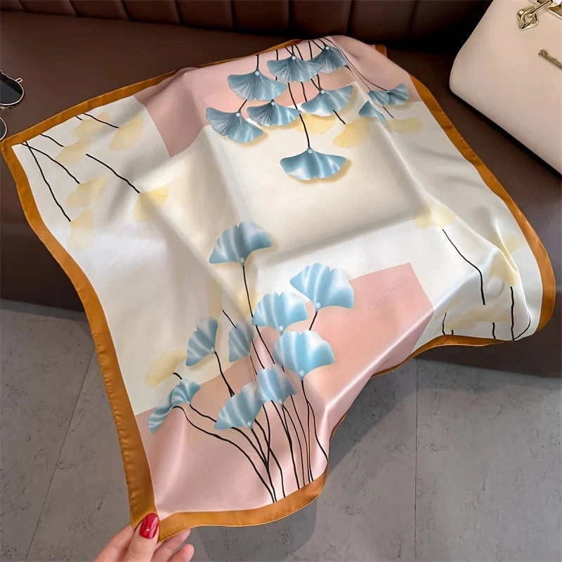 Silk Satin Hair Scarf Women Handkerchief Print Head Bandana 70x70cm