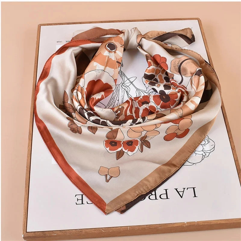 Silk Satin Hair Scarf Women Handkerchief Print Head Bandana 70x70cm