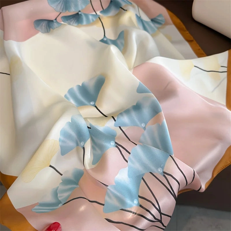 Silk Satin Hair Scarf Women Handkerchief Print Head Bandana 70x70cm