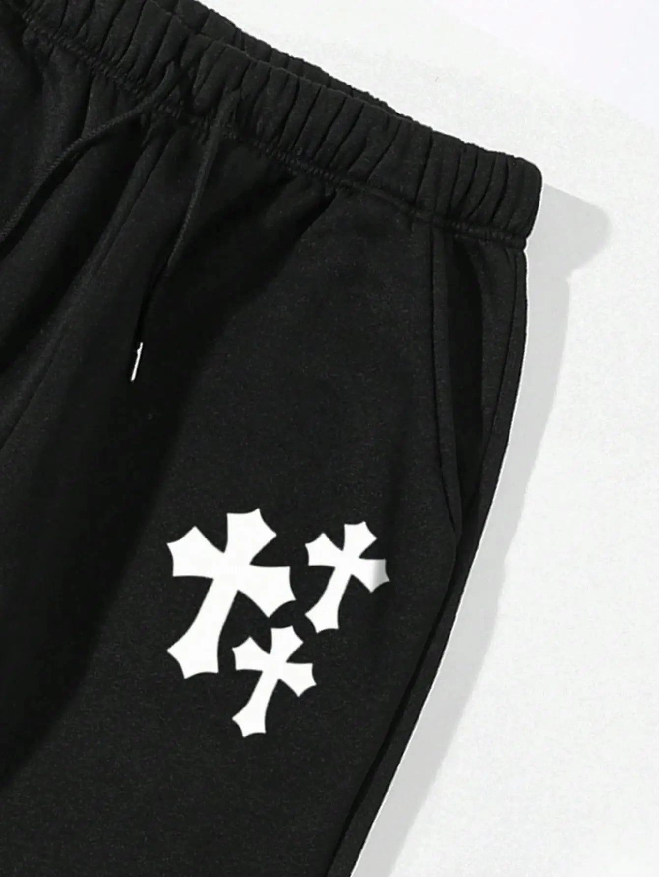 Simple Cross Printing Casual Women Pants with Pockets Loose Sweatpants for Everyday Wear
