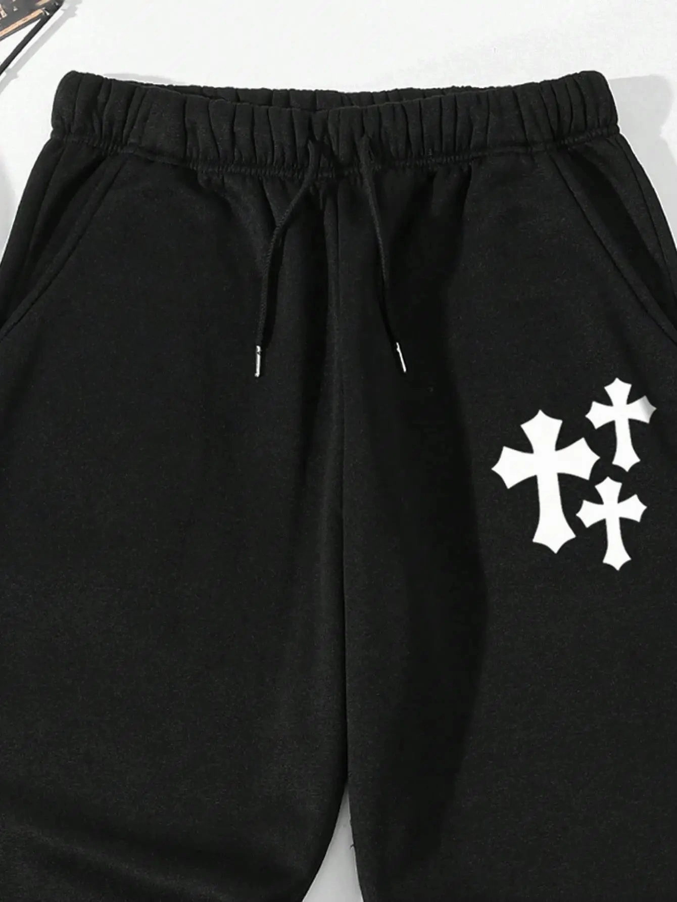 Simple Cross Printing Casual Women Pants with Pockets Loose Sweatpants for Everyday Wear
