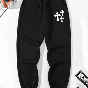 Simple Cross Printing Casual Women Pants with Pockets Loose Sweatpants for Everyday Wear